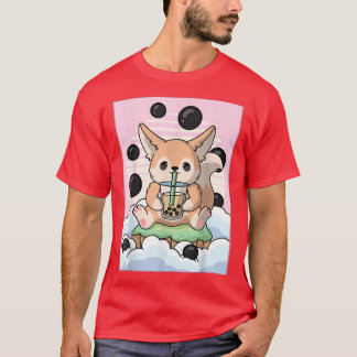 Camiseta Kawaii Fennec Fox Bubble Boba Milk Tea Japonês Ae