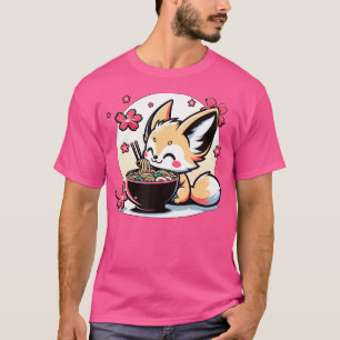 Camiseta Kawaii Fennec Fox Eating Ramen