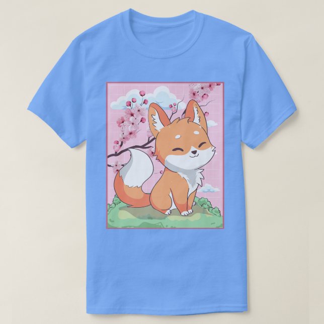 Camiseta Kawaii Fo Japonês Kitsune Sakura Cherry Blossom (Frente do Design)