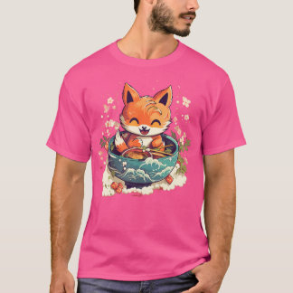 Camiseta Kawaii Fox Eating Ramen Ramen Noodle Lovers Fox-Th