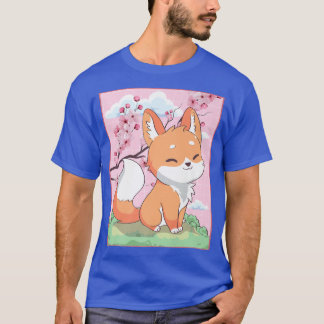Camiseta Kawaii Fox Japonês Kitsune Sakura Cherry Blossom