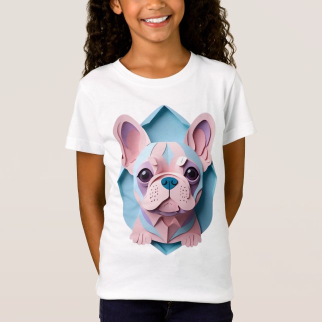 Camiseta Kawaii French Bulldog Pastel Paper Cutando Arte (Frente)