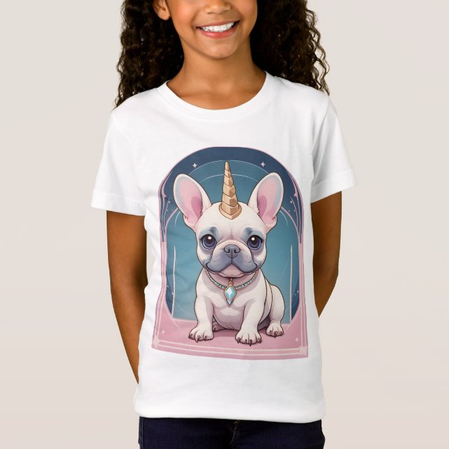 Camiseta Kawaii French Bulldog Unicorn Pastel rosa (Frente)