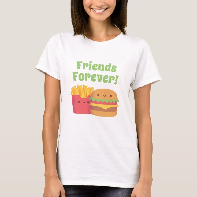 Camiseta Kawaii Fries e Burger, Amigos para sempre T-Shirt (Frente)