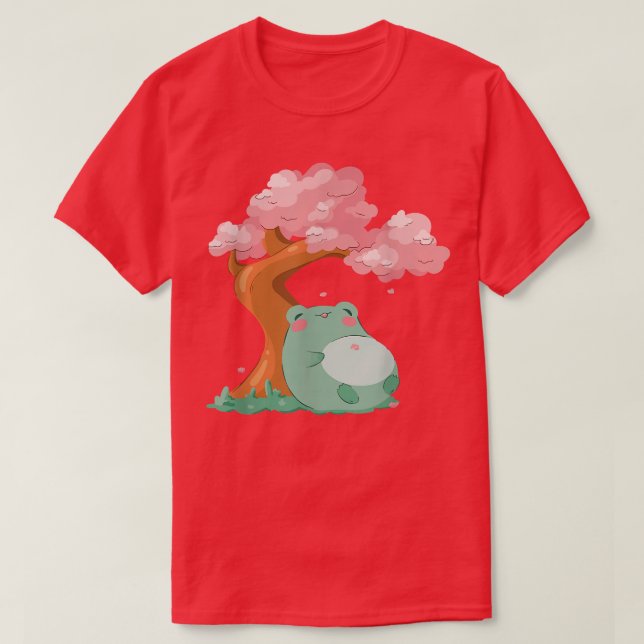 Camiseta Kawaii Frog under Cherry Blossom Tree  (Frente do Design)