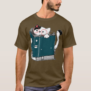 Camiseta Kawaii Gatos Lendo Óculos-Vestígios De Gato