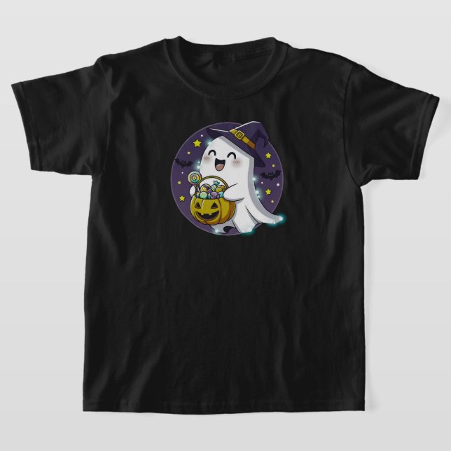 Camiseta Kawaii Ghost com Witch Hat | APENAS PRETO (Postura )