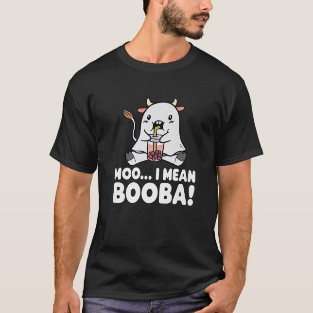 Camiseta Kawaii Ghost Cow Com Boba Tea Costume Para Hallowe (Frente)