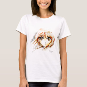 Camiseta Kawaii grande dos olhos do esboço da menina do