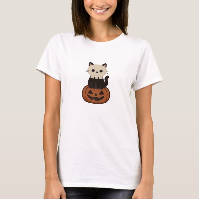 Camiseta Kawaii Halloween Cat and pumpkin Oversized T-Shirt (Frente)