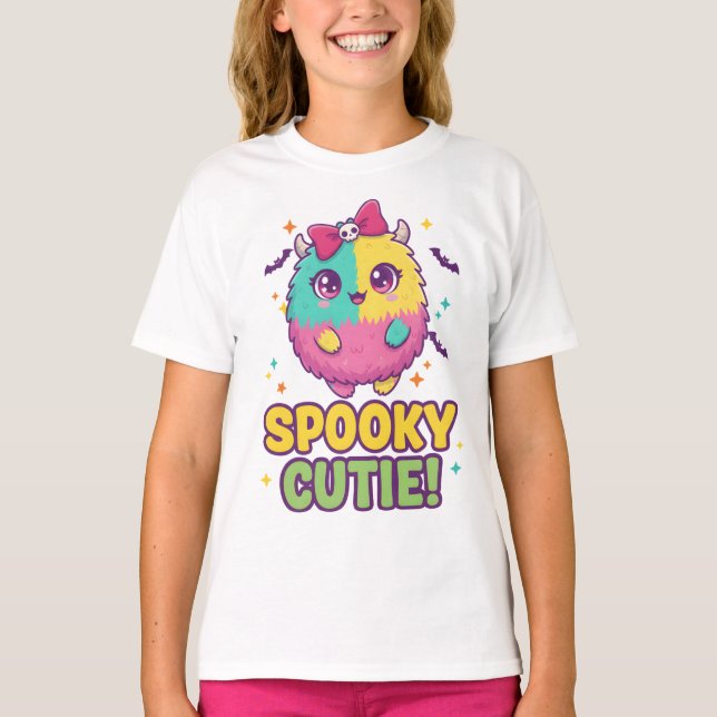 Camiseta Kawaii Halloween Tee with Bats & Skull Bow (Frente)
