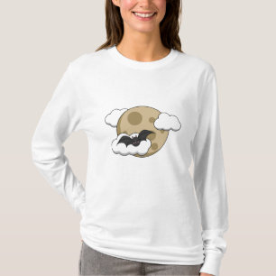Camiseta Kawaii Happy Bat Voando em Lua Cheia