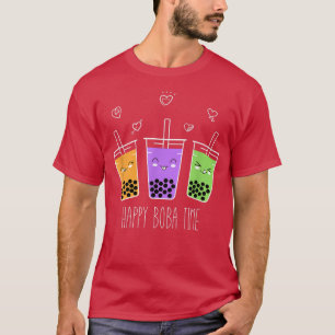Camiseta Kawaii Happy Boba Tea Time Bubble Milk Tea Drinks 