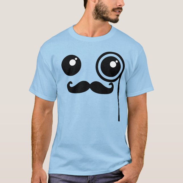Camiseta Kawaii Happy Face com Monocle e Mustache T-Shir (Frente)