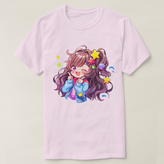Camiseta Kawaii Happy Loli Star Girl (Frente do Design)