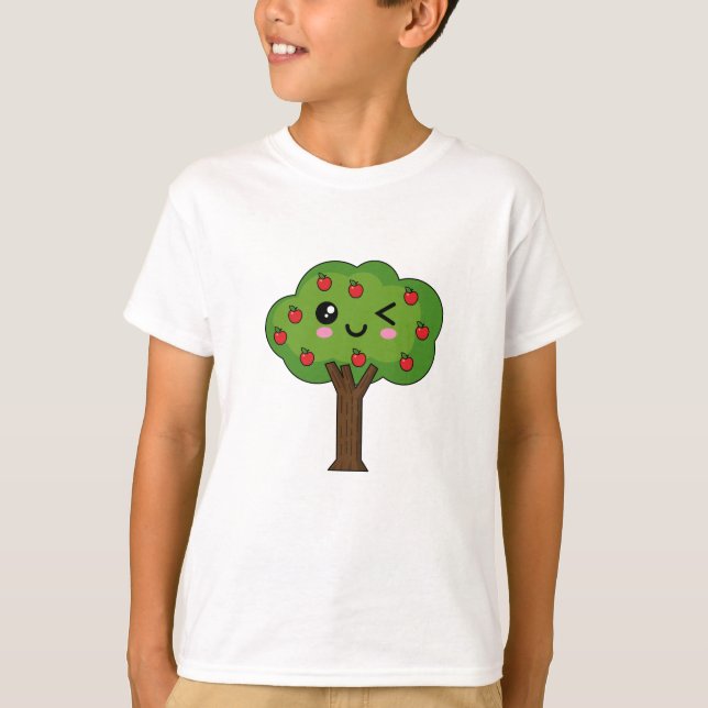 Camiseta Kawaii Happy Winking Apple Tree (Frente)