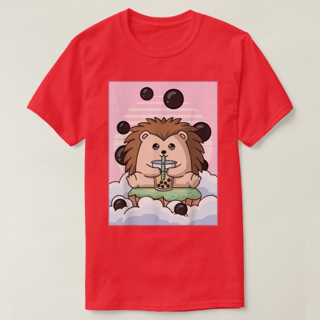 Camiseta Kawaii Hedgehog Bubble Boba milk Tea Japonês Aest (Frente do Design)