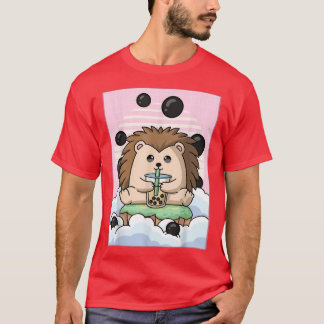 Camiseta Kawaii Hedgehog Bubble Boba milk Tea Japonês Aest