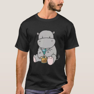 Camiseta Kawaii Hippopotamus Bubble Tea Milk Cute Japonês