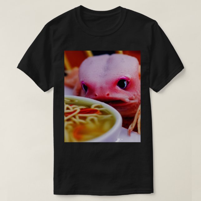 Camiseta Kawaii Irritado Axolotl Comendo Ramen Nodles Menin (Frente do Design)