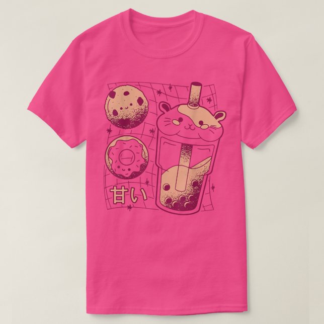 Camiseta Kawaii Japanese Boba Tea Guinea Pig Donut Cookie G (Frente do Design)