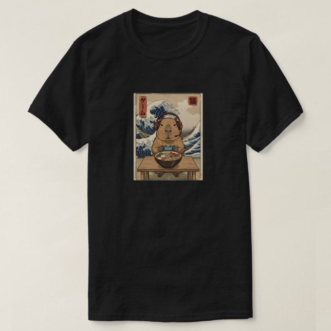 Camiseta kawaii Japanese ramen Capybara retro gaming (Frente do Design)