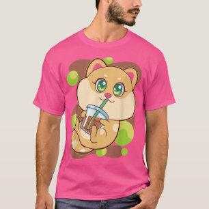 Camiseta Kawaii Japonês Anime Gato Bolha de Chá Gatinho Lov