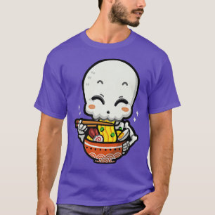 Camiseta Kawaii Japonês Anime Skeleton Ramen for Unise