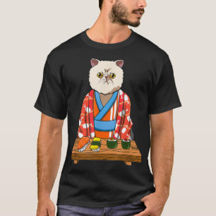 Camiseta Kawaii Japonês Eotic Shorthair Cat Kimono Sushi