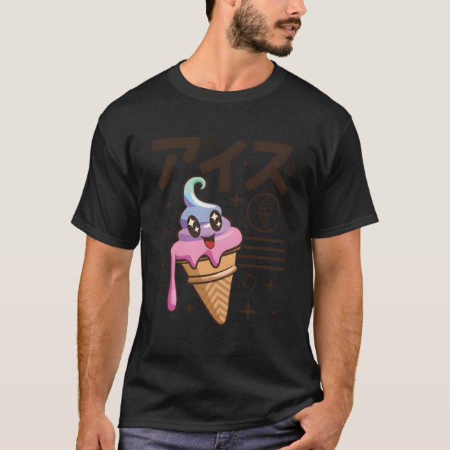Camiseta Kawaii Japonês Escrevendo Anime Personagem de dese (Frente)