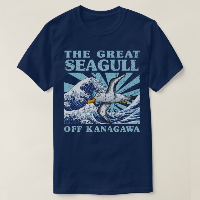 Camiseta Kawaii Japonês Excelente Wave Excelente Seagull Ja (Frente do Design)