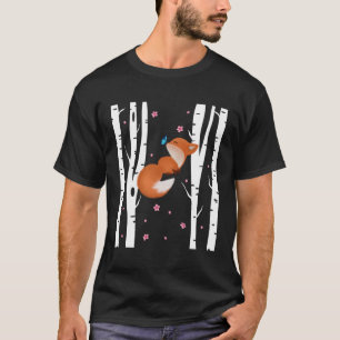 Camiseta Kawaii Japonês Fox Cherry Blossom Sakura White Bi