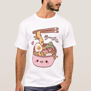 Camiseta Kawaii Japonês Ramen Noodles Doodle