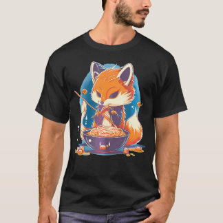 Camiseta Kawaii Japonês Red Fox Ramen Nodles Anime