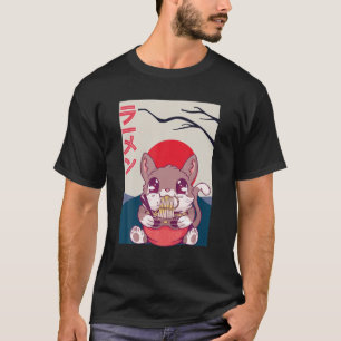 Camiseta Kawaii Japonês Squirrel Cat Comeu Ramen Enquanto