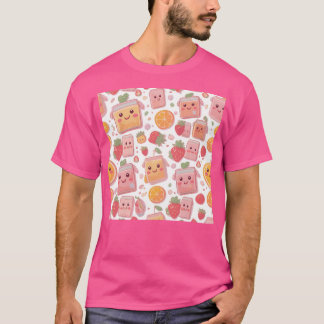 Camiseta Kawaii Juice Box Padrão Morangos Cachorros Orangos