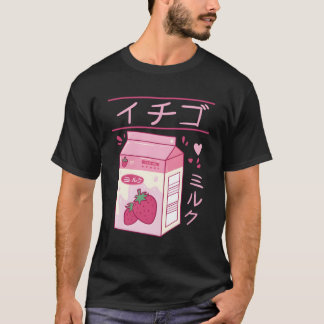 Camiseta Kawaii Kanji Vaporw - Leite De Morango Japonês