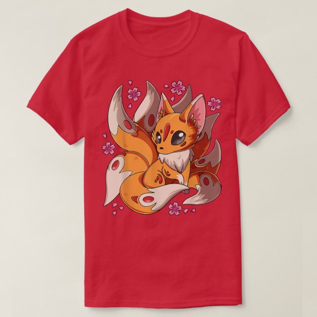 Camiseta Kawaii Kitsune Fo Japonês Nove Adaptado À Magia (Frente do Design)