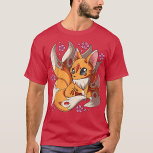 Camiseta Kawaii Kitsune Fo Japonês Nove Adaptado À Magia