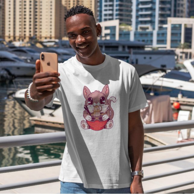 Camiseta Kawaii Kitten Comendo Ramen (Criador carregado)