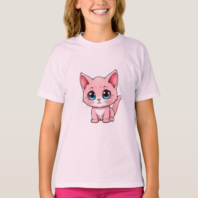 Camiseta Kawaii Kitten Rosa (Frente)