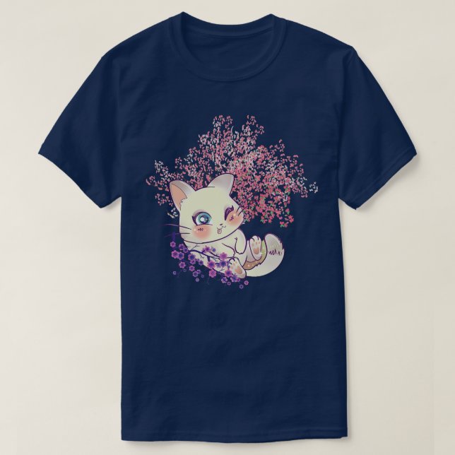 Camiseta Kawaii Kitten Sakura Tree Cherry Flower Japonês B (Frente do Design)