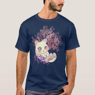 Camiseta Kawaii Kitten Sakura Tree Cherry Flower Japonês B