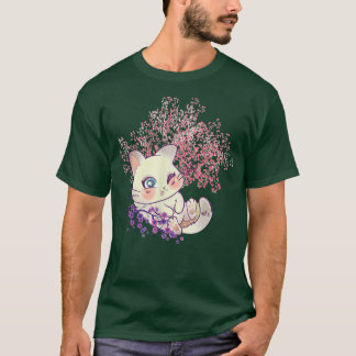 Camiseta Kawaii Kitten Sakura Tree Cherry Flower Japonês B