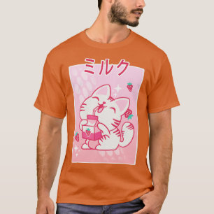 Camiseta Kawaii Kitten Strawberry Milk Otaku Mang
