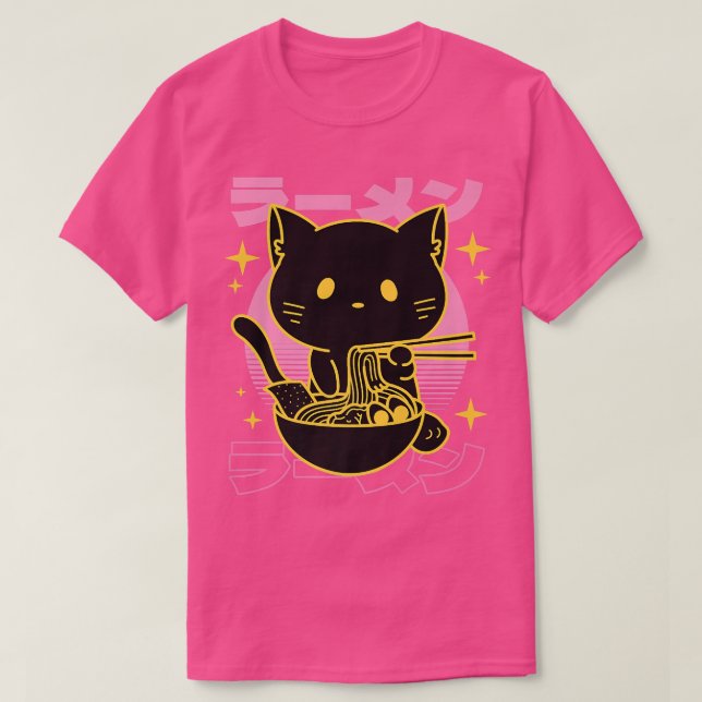 Camiseta Kawaii Kitty Cat Comendo Ramen Cute Kitten Otaku N (Frente do Design)