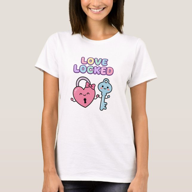 Camiseta Kawaii Love Locked Cute Wedding (Frente)
