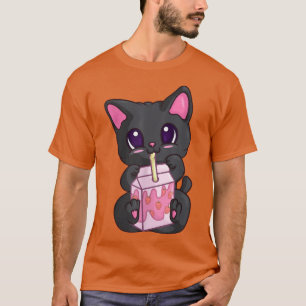 Camiseta Kawaii Manek Neko Para Mulheres, Leite De Morango