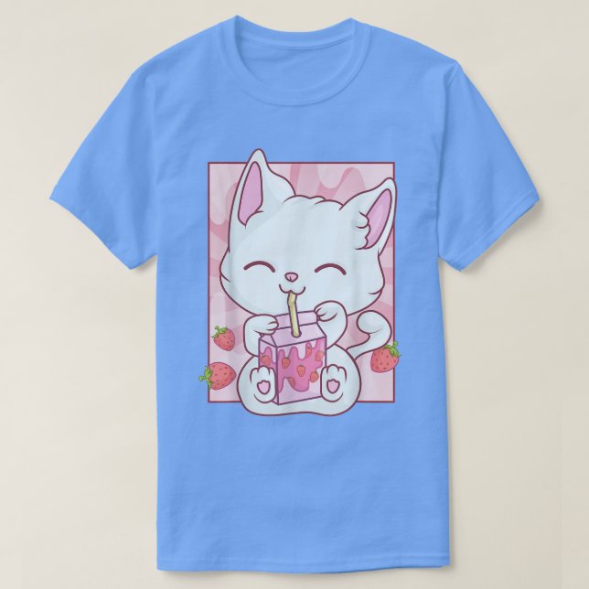 Camiseta Kawaii Maneki Neko Para Mulheres Animadoras Strawb (Frente do Design)