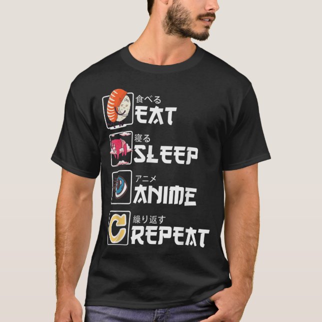 Camiseta Kawaii Manga Sushi - Repetição de anime do sono -  (Frente)